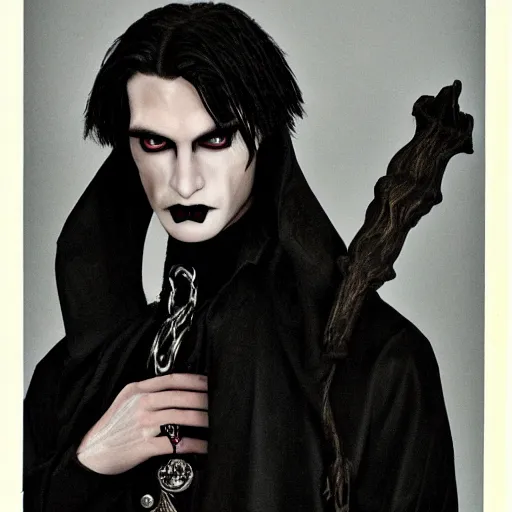 Image similar to head and shoulders vogue fashion photo portrait of a gothic male vampire prince, d & d, fantasy,