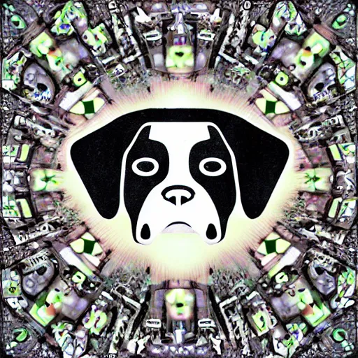 Image similar to album cover of a electronic group, dog, album cover art, album cover