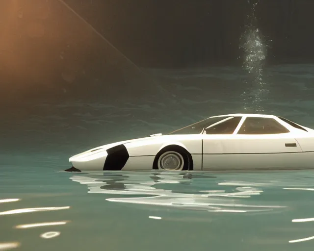 Prompt: white lotus esprit submerged under water, cinematic, photoreal, by red dead redemption 2