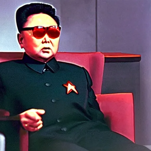 Prompt: A still of Kim Jong Il in Star Trek, colour photo