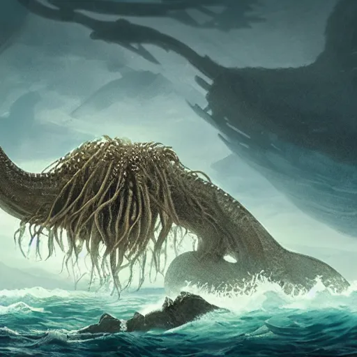 Prompt: Moses parting the sea to reveal a giant kraken lurking on the sea floor, epic, concept Art, detailed, 4K —n 4