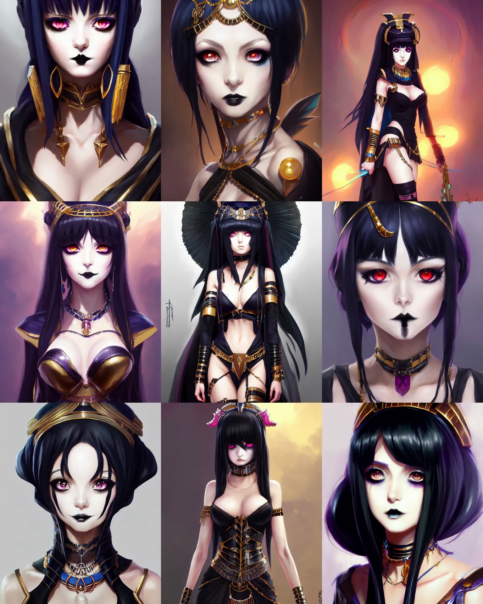 Prompt: character concept art of a goth anime cleopatra | | cute - fine - face, pretty face, realistic shaded perfect face, fine details by stanley artgerm lau, wlop, rossdraws, james jean, andrei riabovitchev, marc simonetti, and sakimichan, tranding on artstation