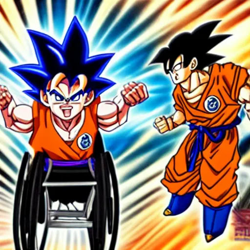 goku in a wheel chair power over 9000 disabled, Stable Diffusion