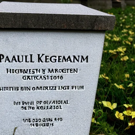 Image similar to paul krugman, a victim of great bitcoin flu, grave at highgate cemetery in london