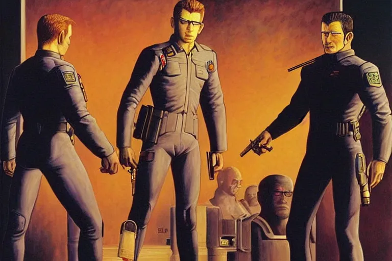 Prompt: albert wesker and chris redfield, painting by jean giraud