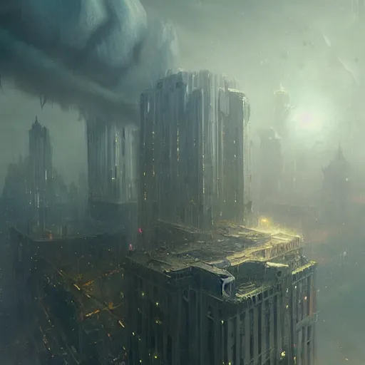 Image similar to A city suspended in the clouds , Greg rutkowski, Trending artstation, cinematográfica, digital Art