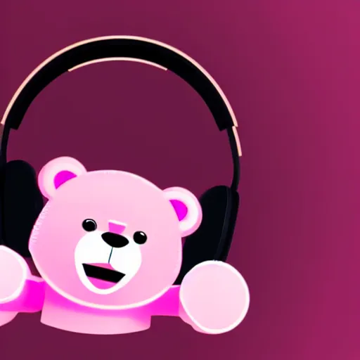 Image similar to iconic vector logo of cute cuddly pink bear with a podcast microphone, melodic, headphones, music, streaming, dreamy, isometric, adorable, octane render, golden ratio, 4k UHD, iconic design