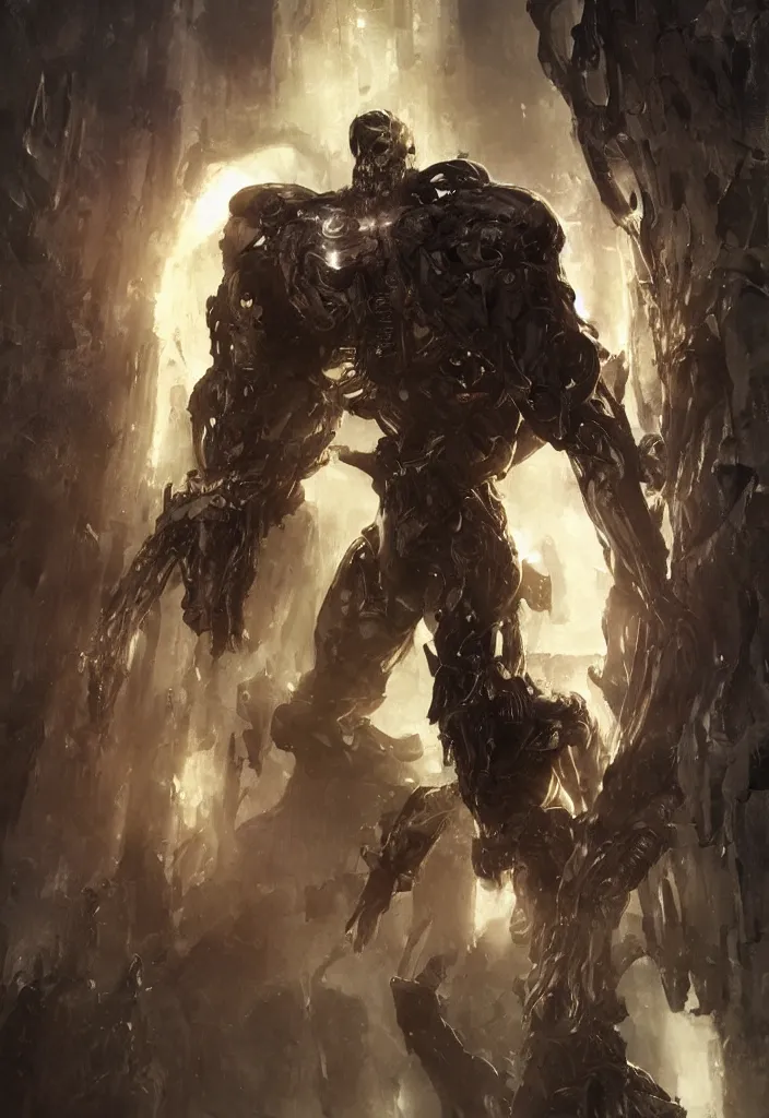 Image similar to willem dafoe as victor stone, full body concept, cyborg, borg, strogg, face of a man, terminator, flesh, quake strogg, doom demon, wolfenstein, monstrous, symmetry, symmetrical, concept art by ruan jia and greg rutkowski