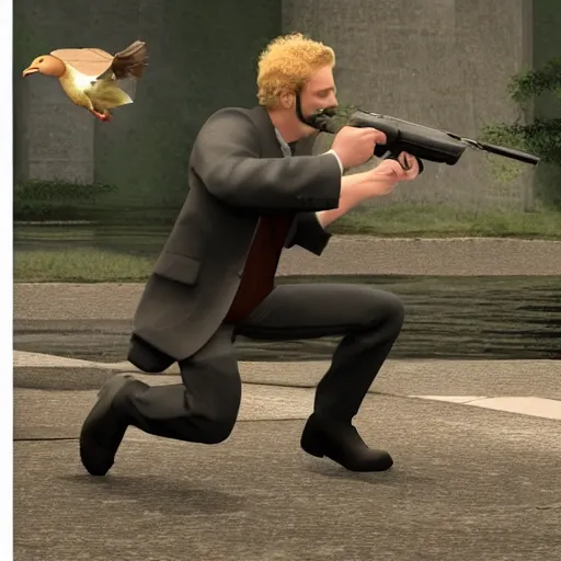 Prompt: High detailed ultra realistic gangster fighting with duck