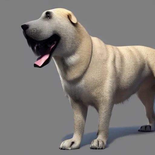 Prompt: 3 d model of a kangal sheppard dog, octane render, raytraced