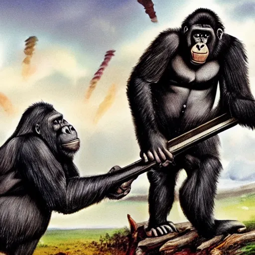 Prompt: gorillas in a medieval battle, george rr martin