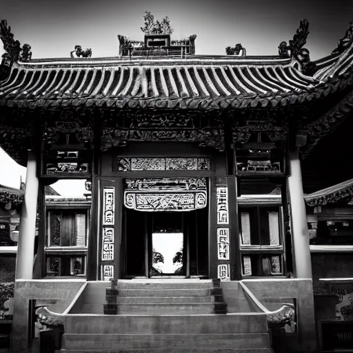 Image similar to chinese temple, award winning black and white photography