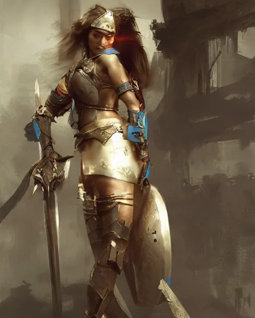 Image similar to a beautiful and strong female warrior by Ruan Jia