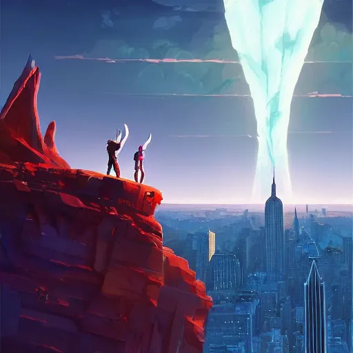 Prompt: people overlooking new york being invaded by aliens, in marble incrusted of legends official fanart behance hd by jesper ejsing, by rhads, makoto shinkai and lois van baarle, ilya kuvshinov, rossdraws global illumination