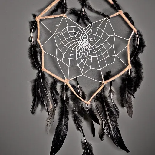 Prompt: a dreamcatcher made out of leaves, studio photography, black background, faint glow, volumetric