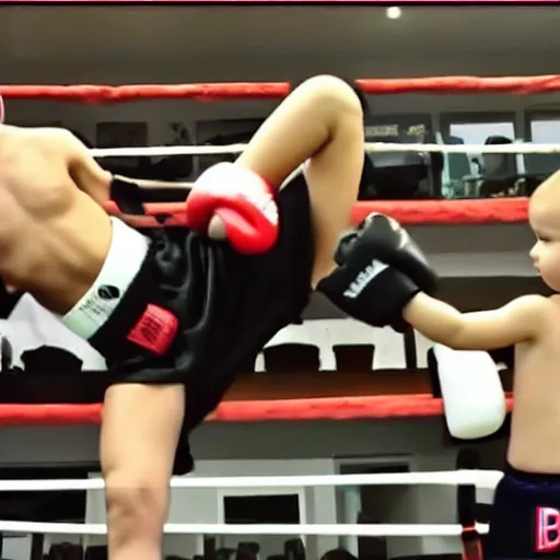 Prompt: babies kickboxing. Tv footage