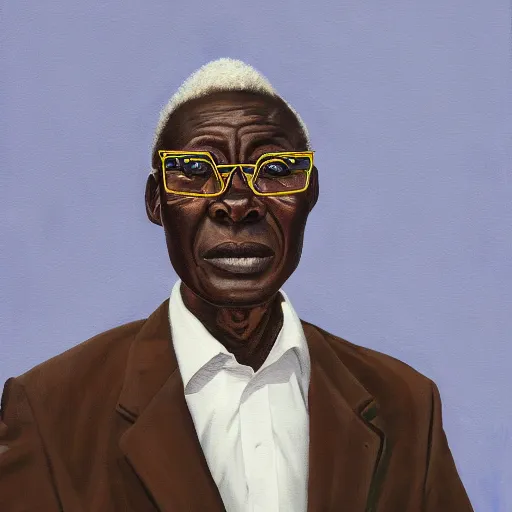 Prompt: a painting of a round face, XXL, happy, Loving, caring, generous, ever-present, humble, wise elder from Kenya in a suit by Kehinde Wiley . Fatherly/daddy, focused, loving, leader, relaxed,. ethereal lights, details, smooth, sharp focus, illustration, realistic, cinematic, artstation, award winning, rgb , unreal engine, octane render, cinematic light, macro, depth of field, blur, red light and clouds from the back, highly detailed epic cinematic concept art CG render made in Maya, Blender and Photoshop, octane render, excellent composition, dynamic dramatic cinematic lighting, aesthetic, very inspirational, arthouse.