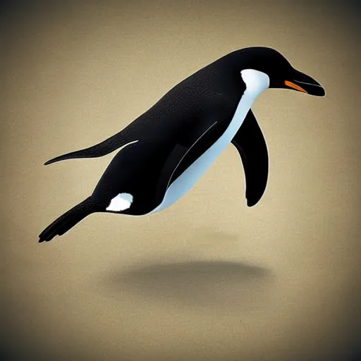 Image similar to “Penguin flying on a rocket, digital art, award winning”