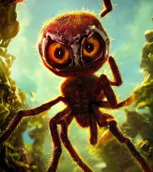 Prompt: an epic fantasy comic book style portrait painting of an extremely cute and adorable chibi spider creature, unreal 5, daz, hyperrealistic, octane render, cosplay, rpg portrait, dynamic lighting, intricate detail, harvest fall vibrancy, cinematic