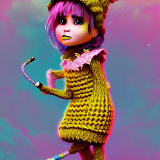 Image similar to knit candypunk witch, high - quality, character design!!!! beautiful lighting, magicpunk, dollpunk, 1 6 k, oled, octane, redshift, hyper detailed, excellent detail