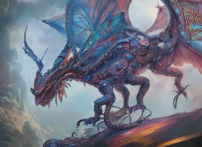 Image similar to detailed concept art illustration colorful pastel painting of a steampunk dragon in full intricate detail, ultra detailed, digital art, octane render, 4K, dystopian, micro details