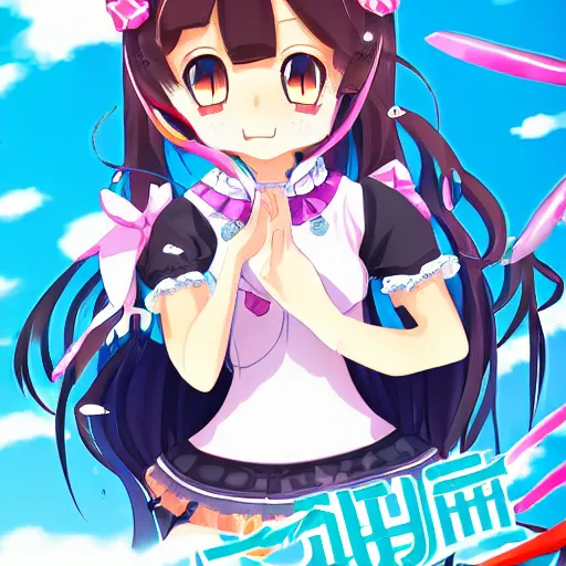 Prompt: hime cut girl, gacha life, pixiv manga cover