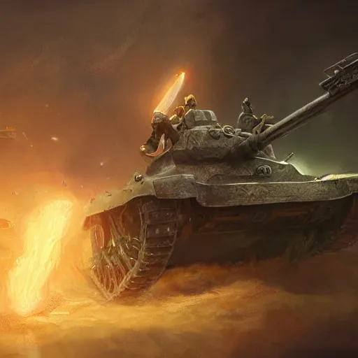 Prompt: a filipino man sitting on a tank holding a scepter and eating popcorn, fantasy, digital painting, volumetric light, intricate, sharp, focus, bloom, illustration, highly detailed, concept art, matte, ruan jia, randy vargas, greg rutkowski