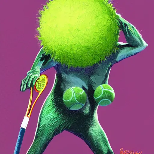 Image similar to a tennis ball monster ,tennis ball, roger rabbit, digital art, fantasy, magic, trending on artstation, ultra detailed, professional illustration by Basil Gogos