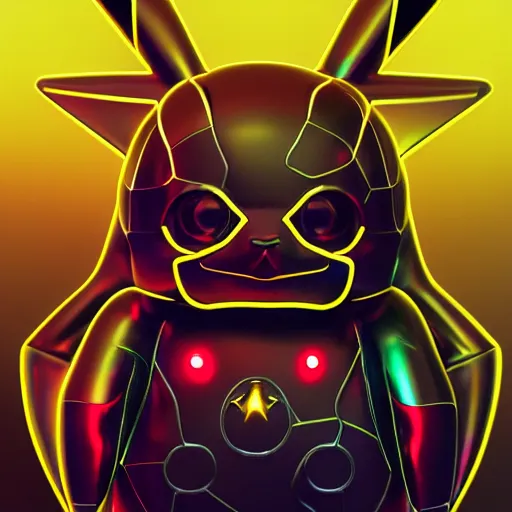 Prompt: chrome pikachu, glossy, metallic, neon, symmetrical, tribal patterns, realistic, unreal engine, octane, redshift, artstation, behance