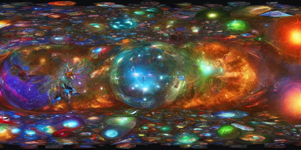 Image similar to the spectacular multiverse, equirectangular projection 360 panoramic, artstation, digital painting, 8k