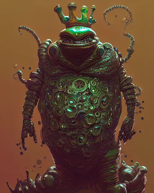 Prompt: a slimy anthropomorphic toad king wearing ornate cyberpunk armor, smooth, intricate, elegant, digital painting, artstation, steam, grungy steel, concept art, sharp focus, octane render, illustration, art by josan gonzalez,