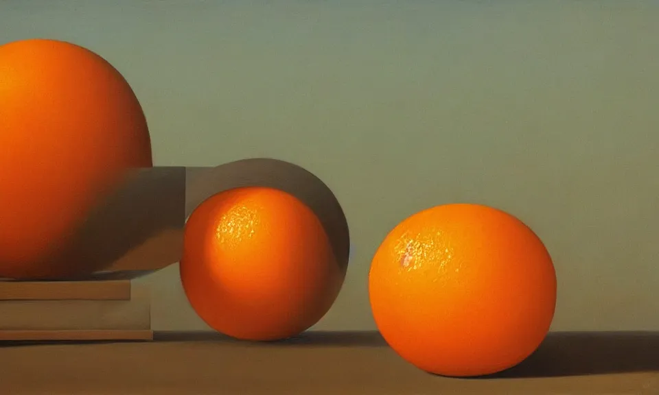 Prompt: A surrealist painting of an orange orange by Vladimir Kush, oil painting trending on artstation