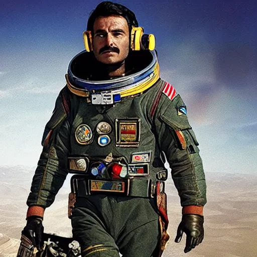 Image similar to kurdish astronaut in a movie directed by christopher nolan, movie still frame, promotional image, imax 7 0 mm footage