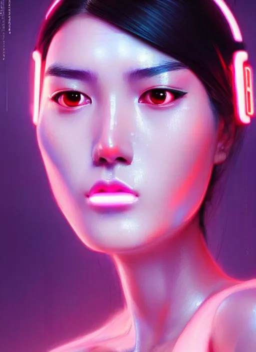 Prompt: photorealistic an oriental female humanoid with freckle cheeks, cyber neon lightings, futurism, cyberpunk high fashion, elegant profile pose, intricate details, crispy quality, digital photography, trending in artstation, trending in pinterest, no watermark signature, cinematic, 4 k ultra hd, art by artgerm, art by greg rutkowski, art by pascal blanche