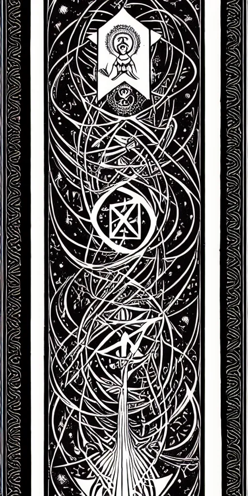 Image similar to a beautiful fractal tarot card featuring bold occult imagery with clean lines