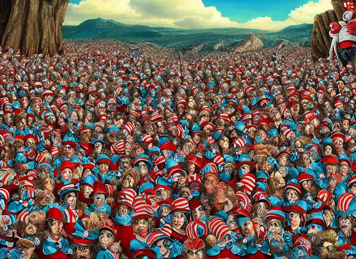 Image similar to where's waldo, lowbrow, matte painting, 3 - d highly detailed, in the style of kenny schaffer,