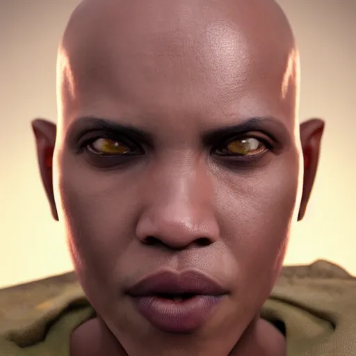 Image similar to a close up of a person with a bald head, a character portrait by Pogus Caesar, cgsociety, afrofuturism, rendered in unreal engine, unreal engine 5, unreal engine,