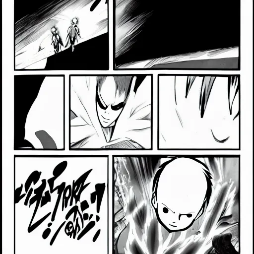 Prompt: a page from the one punch man webcomic by one, bad art of one webcomic, best panel, black and white, simple art style