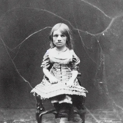 Image similar to an old photograph of a victorian child filled with spiders