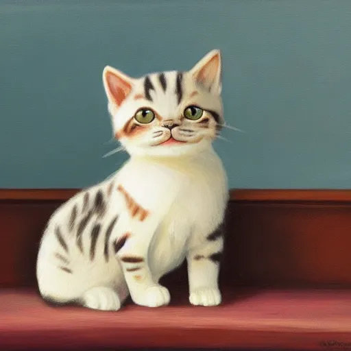 Image similar to highly realistic painting of a little cat alone on a big stage in grand theatre