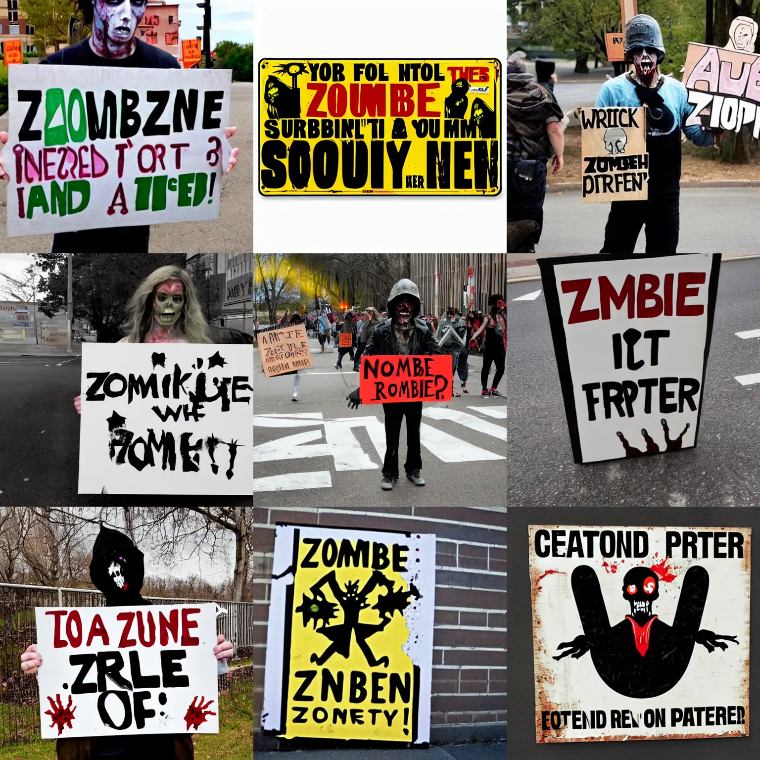 Prompt: zombie protester sign art