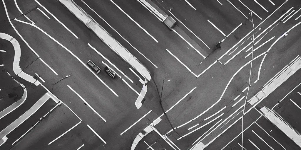 Prompt: Photograph of an empty city street. Full color Award winning photography. Canon EOS R3. Drone shot from an angle.