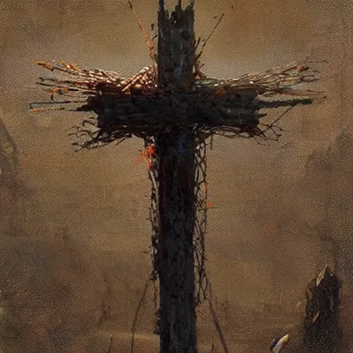 Prompt: cross made of rusty nails!!!!!!!!!!, art by ruan jia and wlop and greg rutkowski, masterpiece