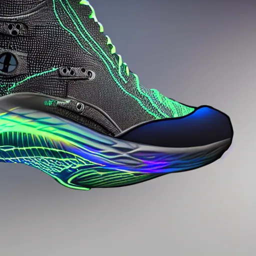 Image similar to Ultra detailed sneakers designed by Legolas from Lord of the Rings, superresolution, HDR, futuristic sneakers