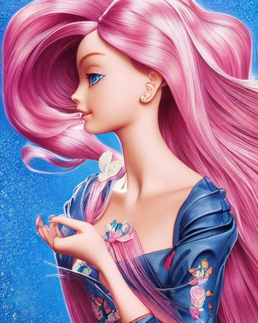 Prompt: if barbie were a real girl, beautiful shadowing, 3 d shadowing, reflective surfaces, 8 k, beautifully detailed pencil illustration, intricate, epic composition, masterpiece, bold complimentary colors. stunning masterfully illustrated by artgerm, range murata, alphonse mucha