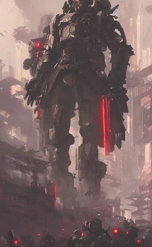 Image similar to cyberpunk samurai, crowd, cyber mech, machenic, arcane, by fortiche, by greg rutkowski, esuthio, craig mullins, wlop