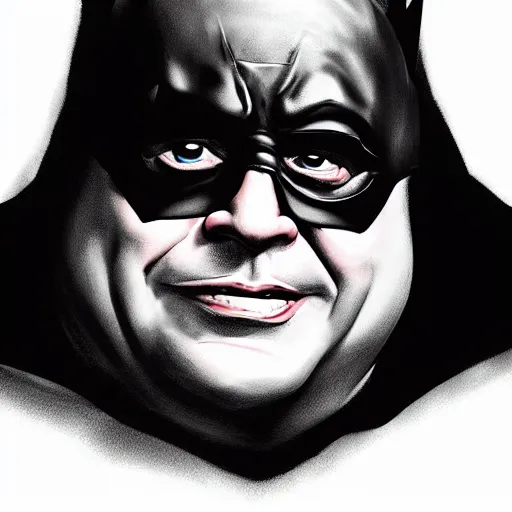 Prompt: concept art of danny devito as batman, digital art