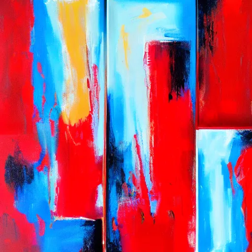 Image similar to acrylic abstract painting on canvas using primary red paint