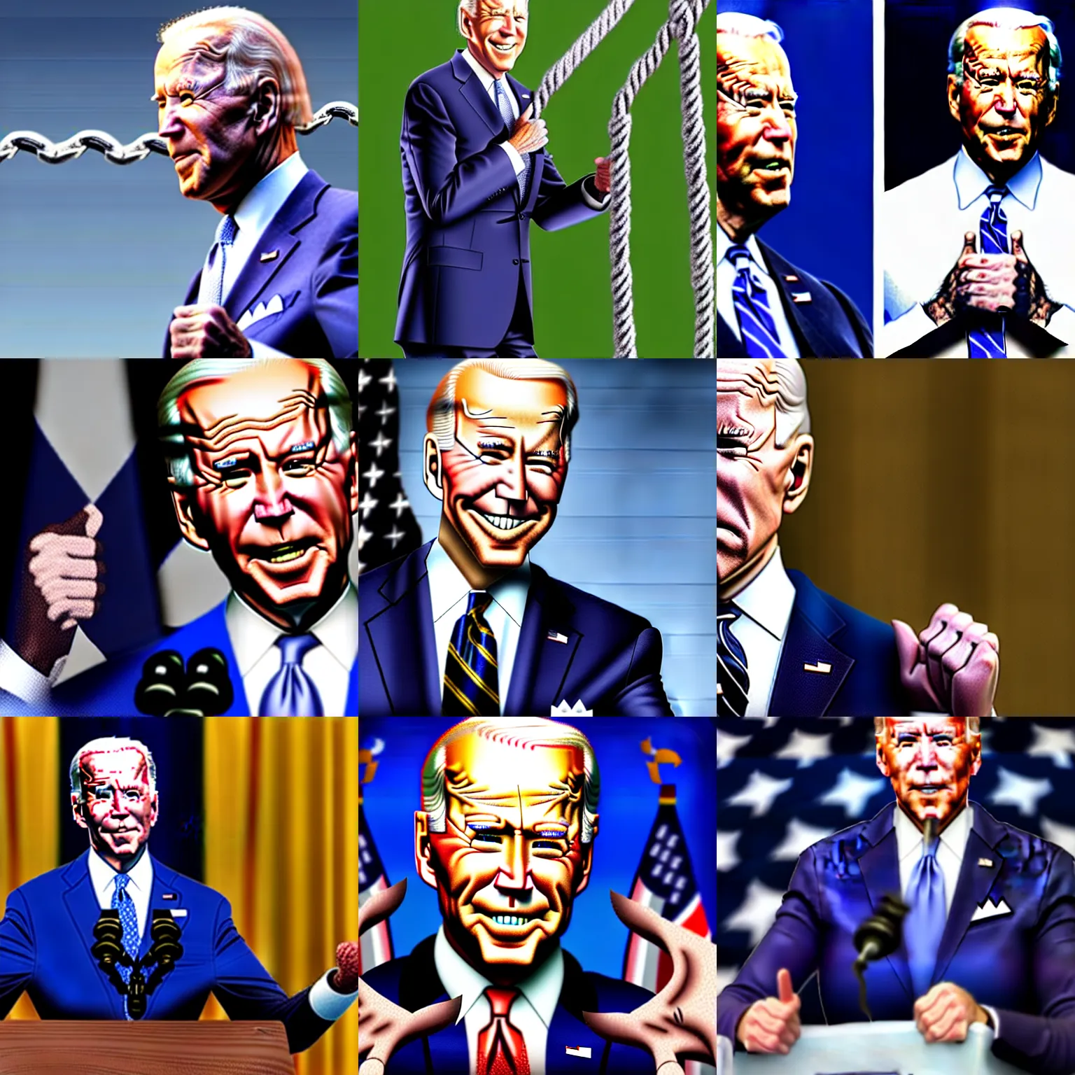 Prompt: hyper realistic photograph of president joe biden with ropes attached to his hands like a puppet