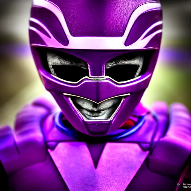 Prompt: purple power ranger, 8 k, hdr, smooth, sharp focus, high resolution, award - winning photo